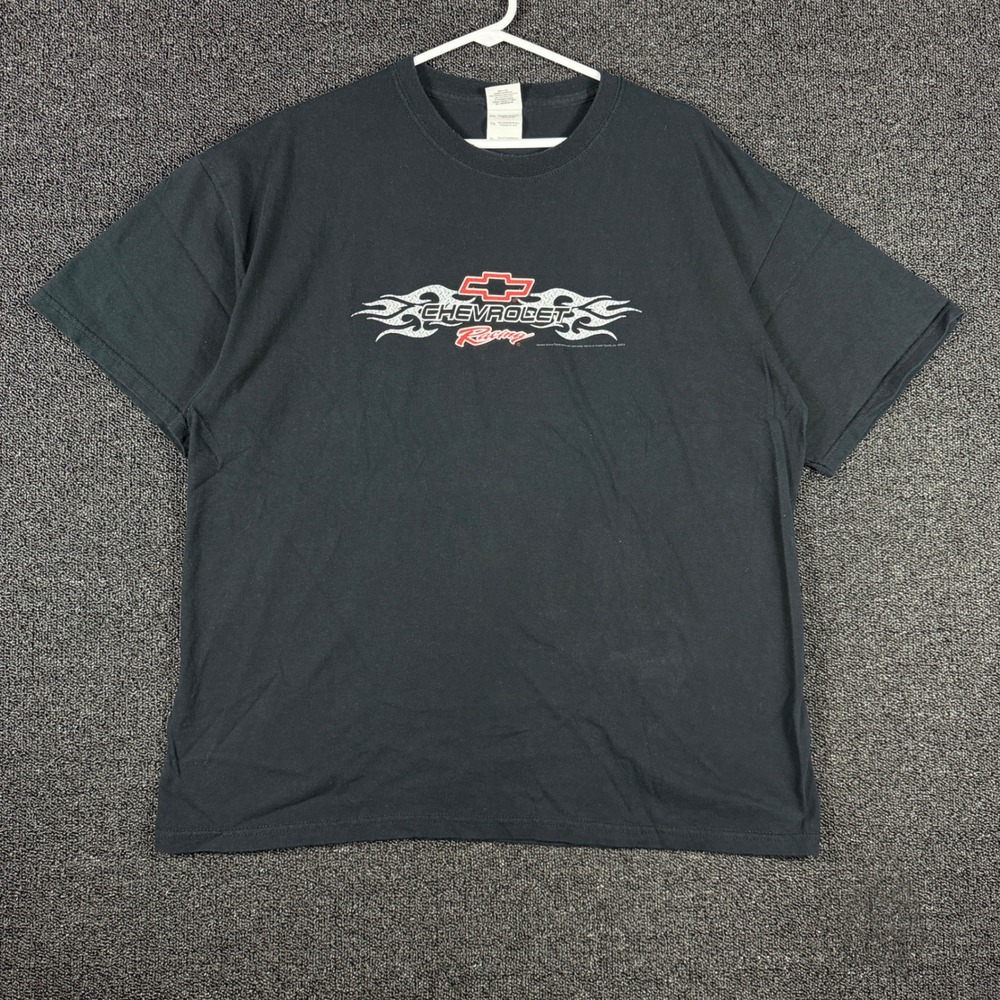 Vintage 2006 Chevrolet Racing T-Shirt Men's XL Black Bowtie Y2K Tribal Flames